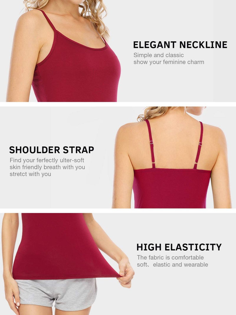 Rosyline 4 Piece Women Camisole Basic Undershirt Adjustable Spaghetti Strap Tank Top Black/Grey/Dark Blue/Wine Red XL - Image 5